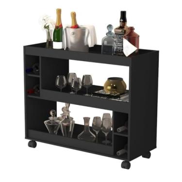 Imagem de Aparador Buffet Multiuso com Adega e Rodízio Cantinho do Café Sala Cozinha Recepção Decoração Retrô(Preto)