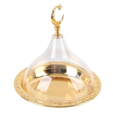 Imagem de SUNGOOYUE Bandeja de Servir, Suporte de Lanche de Bolo Coberto Elegante Europeu de Liga de Zinco Acrílico Com Base de Metal Rústico Cúpula de Vidro para Sobremesas Exibição de Padaria