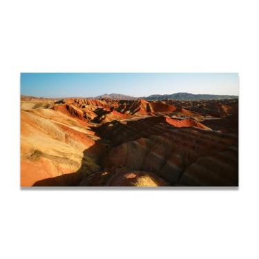 Imagem de LKXGRRSFG Vermelho e amarelo alternativo foto real cidade mar neve vale pastagem rio pôr do sol nascer do sol impressão em tela decoração de parede 20 x 36 cm sem moldura