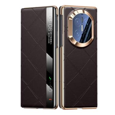Imagem de HAOMRIYL Capa de couro para Huawei Mate X7, função de visualização de janela inteligente, capa flip proteção de corpo inteiro à prova de choque, capa de negócios de luxo, marrom, Mate X7