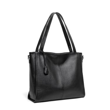 Imagem de Bolsa feminina de couro legítimo, bolsa de trabalho grande com compartimentos com zíper, bolsa de ombro clássica para viagens, Preto, Large