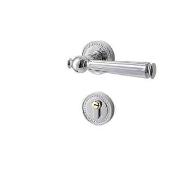 Imagem de Fechadura de porta interior francesa cromada brilhante para quarto maçaneta francesa prateada fechadura magnética silenciosa de madeira americana (modelo silencioso)