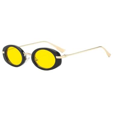 Imagem de HCHES Óculos de Sol Femininos Retro com Armação Oval Gradiente e Pequena, Estilo Casual e Masculino, Proteção UV400 (Preto e Amarelo)