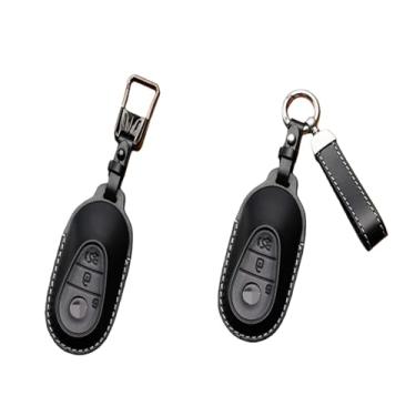 Imagem de Capa de chave de couro de vaca de qualidade de luxo adequada compatível com Benz 2021 S450L/S500L/S400C bolsa genuína(B-BLACK,HANGING BUCKLE)