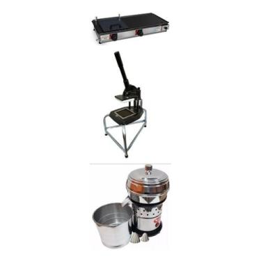 Imagem de Kit Chapa De Lanches 70x30 + Picador Cortador De Legumes + Espremedor 