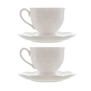 Imagem de Jogo 2 XícarasDe Café Com Pires Em Porcelana New Bone Butterfly Borboleta E Flores 100ml Lyor