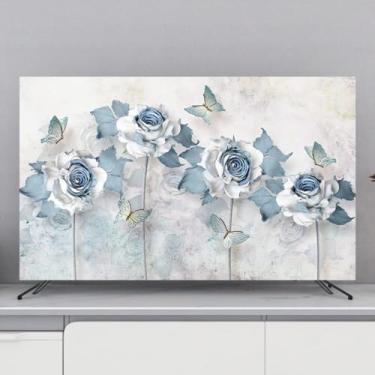 Imagem de Capa de TV interna com impressão de flores, capas de proteção de TV para TVs LED/LCD, protetor de tela à prova de poeira, tecido macio, montagem na parede, capa de exibição de mesa, decoração de sala