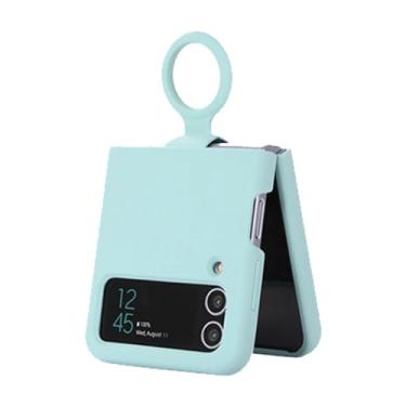 Imagem de Generic Capa de Telefone para Z Flip 3 5G, Capa Protetora Fina Com Suporte de Anel Integrado e Carregamento Sem Fio, Material TPU para Modelo Z Flip 3 2021 (Ciano Claro)