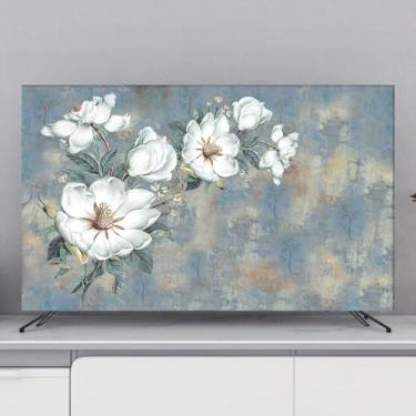 Imagem de Capa de TV interna com impressão de flores, capas de proteção de TV para TVs LED/LCD, protetor de tela à prova de poeira, capa de tela de tecido macio montada na parede e mesa decoração de sala de