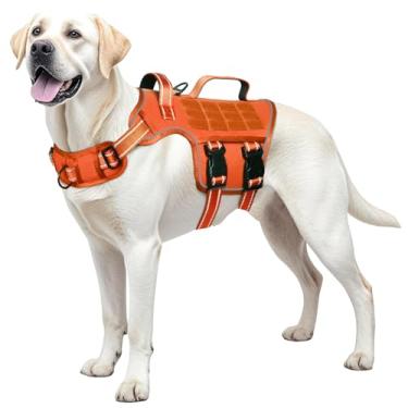 Imagem de Peitoral para cães grandes, resistente, sem puxão, tático, com sistema Molle, fácil de colocar e tirar, respirável acolchoado, colete refletivo ajustável para animais de estimação para caminhadas