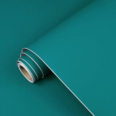 Imagem de XiaoDeYouth Papel de contato azul-petróleo 39.9 cm x 299.7 cm papel de parede moderno cor sólida azul-petróleo autoadesivo impermeável rolo de vinil decorativo removível para armários de quarto mesa