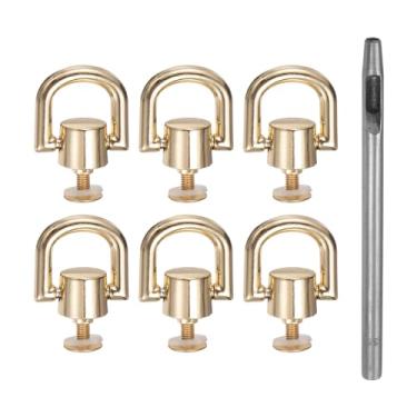 Imagem de Generic 6 peças de rebites de metal 8 mm D-Ring Button Rebites com furador de couro para artesanato em couro, dourado