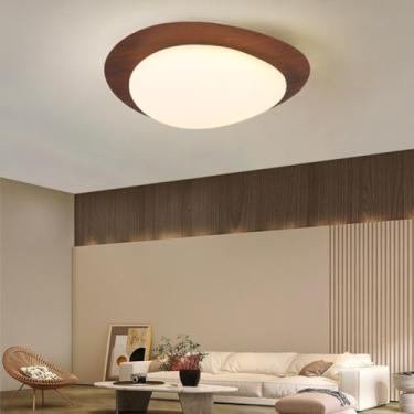 Imagem de Luminária de teto LED em madeira, dimerizável, com controle remoto, acabamento em nogueira, estilo vintage, ideal para sala de jantar, escritório, sala de estar e quarto (Cor: Nogueira, Tama