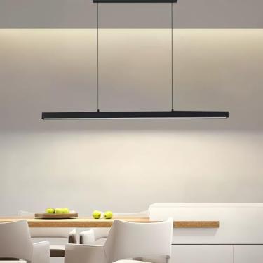 Imagem de Luminária pendente linear moderna com intensidade de luz ajustável de 10% a 100%, LED, controle remoto, 60 cm, lustre para ilha de cozinha, luminária suspensa com altura ajustável para sala