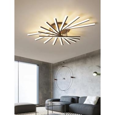 Imagem de Luminária de teto LED moderna com múltiplas lâmpadas, dimerizável e com controle remoto. Design elegante em ferro fundido, ideal para sala de jantar, quarto e escritório (preta, 120 cm).