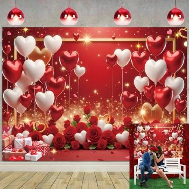 Imagem de Pano de fundo vermelho para o dia dos namorados, corações e balões de amor, ursos florais de rosas vermelhas, glitter, fundo fotográfico, casamento, aniversário, decoração de festa dos namorados