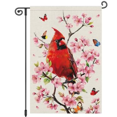 Imagem de Louise Maelys Bandeira de jardim floral de primavera, árvore de borboleta cardeal, dupla face, 30,5 x 45,7 cm, verão, sazonal, bem-vindo, pequena serapilheira, letreiro de quintal para feriado