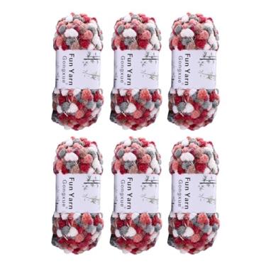 Imagem de 6 rolos de fio Pomp-A-Doodle, 100% poliéster jujuba pequena POM-POM bola fio para crochê tricô artesanato tapete pet ninho 600 g (6, cacau quente)