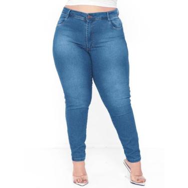 Imagem de Calça Skinny Jeans Feminina modeladora Plus Size escura cintura alta l