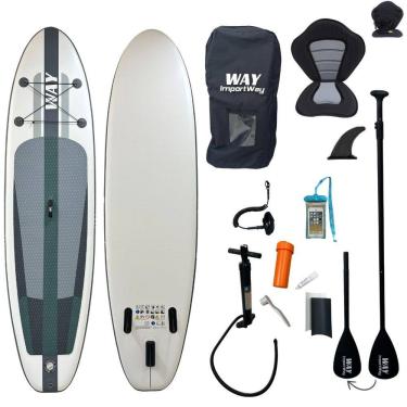 Imagem de Prancha Stand Up Inflável Alta Performance Kit Completo 320x84x15cm Cinza Importway Iwsui320cz