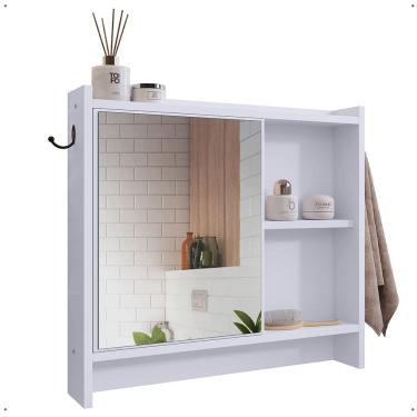 Imagem de Espelheira Genova Armário Suspenso Gancho Prateleira Organizadora Armarinho Banheiro Branco - Lojas RPM