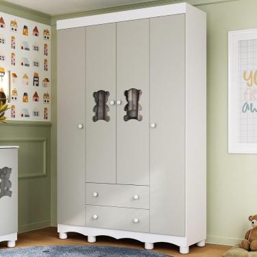 Imagem de Guarda-roupa Infantil 122cm Com Vidro 4 Portas E 2 Gavetas Ternura Multimóveis Mp4478 Branco/off White Branco/off White