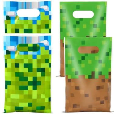 Imagem de 40 peças de sacos de plástico pequenos para presente com tema pixel, lembrancinhas de festa de aniversário, sacolas de guloseimas com alças, sacos de doces reutilizáveis para jogos de crianças