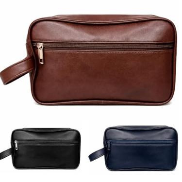 Imagem de Necessaire Masculina de Viagem Premium, 2 Compartimentos com Alça Lateral, Organizador Executivo para Higiene e Acessórios (Marrom)