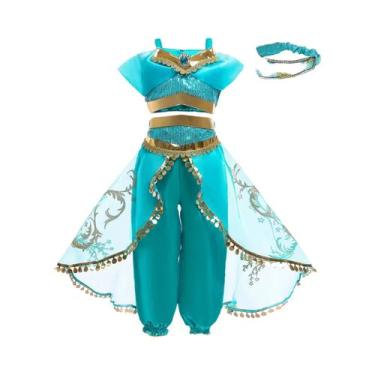 Imagem de Fantasia De Vestido De Princesa Jasmine Aladdin Com Lâmpada Mágica Par