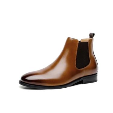 Imagem de Bota social masculina de cano curto, elegante e confortável, Chelsea, sem cadarço, leve, casual, de couro, Marrom, 39 BR