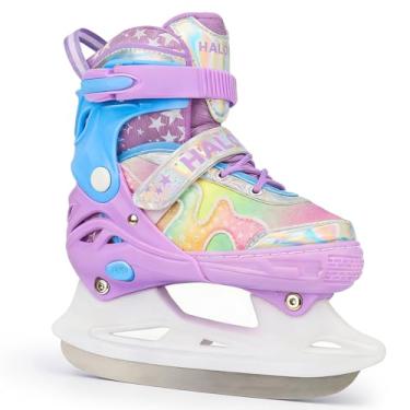Imagem de HALOSK Patins de gelo para crianças, meninas, meninos com estrela de glitter, patins ajustáveis para iniciantes com fecho triplo de segurança, cores gradientes para jovens de 5 a 16 anos