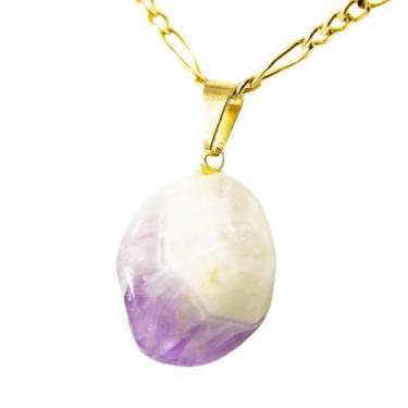 Imagem de Colar Pedra Natural Ametista Cheveron Rolado Pino Dourado - Cristaisde
