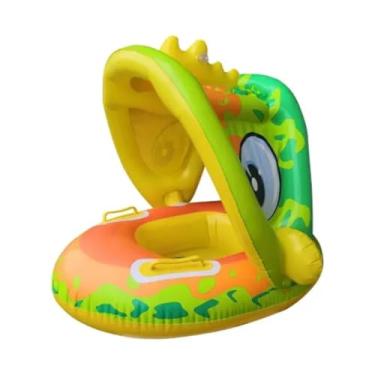 Imagem de Boia Inflável Infantil com Tenda UV e Assento Seguro Proteção Solar para Bebês 1–3 Anos Unicórnio Rosa Dinossauro Verde e Capivara Piscina e Praia (Verde)
