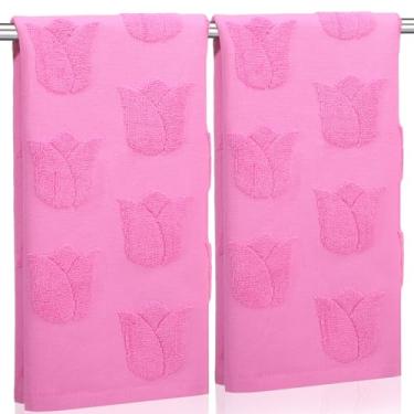 Imagem de Remagr 2 peças toalhas de mão rosa tulipa primavera flores toalhas de banho 100% algodão jacquard tecelagem floral toalha de mão 75 x 35 centímetros toalha de prato absorvente para banheiro cozinha