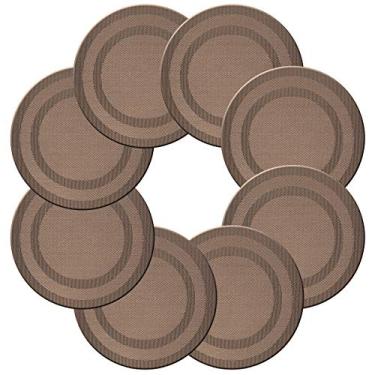 Imagem de Jogo americano redondo pigchcy, conjunto de 8 descansos americanos de vinil resistentes ao calor para mesa de jantar redonda, laváveis, tapetes de mesa de cozinha (6 peças, marrom)