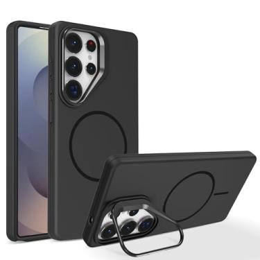 Imagem de POYUFRG Capa magnética para Samsung Galaxy S26 Ultra/S26 Plus/S26, capa antidigitais fosca fina com proteção de lente de metal, capa de suporte, preta, S26 Ultra