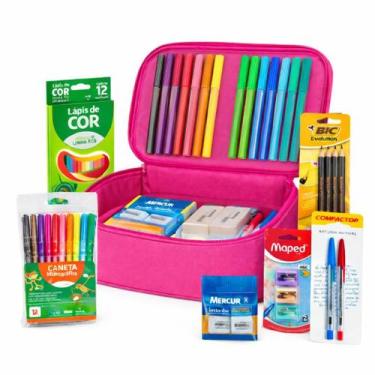 Imagem de Estojo Box Organizador Completo Material Escolar Escolar Infantil e Ad