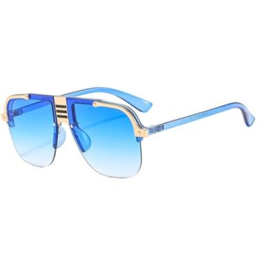 Imagem de HPIRME Óculos sem aro, unissex, tamanho grande, estilo retrô, armação reta, proteção UV400 (azul)