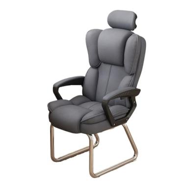 Imagem de KEG801302 Cadeira de escritório, cadeira de escritório em casa, encosto alto, couro PU, macia, executiva, recepção, com base de trenó prateado, sem rodas, cadeira de jogos (cinza)