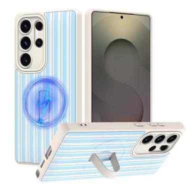 Imagem de tharlet Capa compatível com Samsung Galaxy S25 Ultra com alça de dedo, compatível com MagSafe, linda estampa listrada para mulheres e meninas, capa protetora antiarranhões para Galaxy S25 Ultra