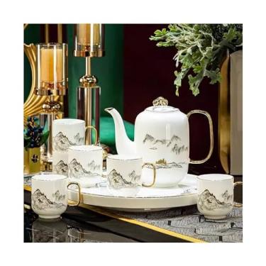 Imagem de Conjunto de café de cerâmica para presente de inauguração de casa com 8 peças, conjunto de água, bule de chá, multifuncional, conjunto de chá, jarra de água