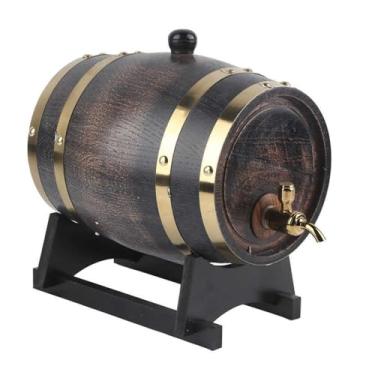 Imagem de Barril de vinho de madeira 3L retrô listrado vinho preto brandy barril de uísque carvalho vinho tinto balde torneira recipiente
