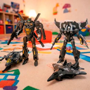 Imagem de Brinquedo Boneco Militar Robô Transforma Aeronave Kit 2pçs