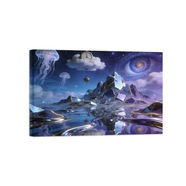 Imagem de BMZFYBS Impressões em tela de arte de parede de surrealismo - olhos de lago de montanha - pinturas de decoração de paisagem - imagens para sala de estar prontas para pendurar tela emoldurada