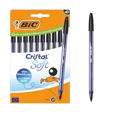 Imagem de Bic Canetas esferográficas macias Cristal ponta média (1,2 mm) com tinta Easy Glide – preta, caixa com 10