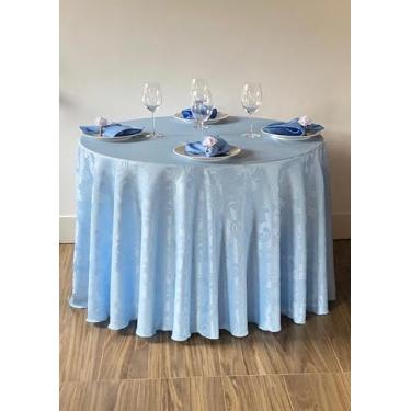 Imagem de Kit 10 Toalha de Mesa Redonda Tecido Jacquard 280 x 280 cm Para Festa Buffet e Jantar (Azul)