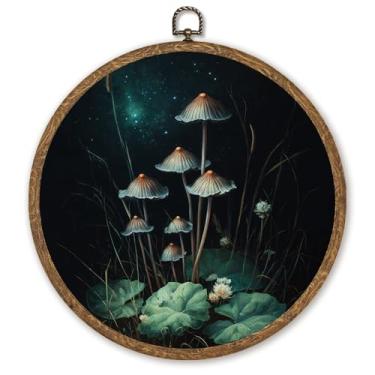 Imagem de WMSYUO Arte de parede redonda Ghost Café, 25 x 25 cm, Dark Academia Cottagecore Halloween, livraria aconchegante e arte de café para decoração de casa ou sala de leitura no outono (cogumelo preto-02)