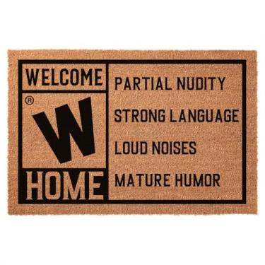 Imagem de Tapete de porta de boas-vindas engraçado - classificação de filme Welcome Home natural coco coco resistente capacho frontal bonito antiderrapante porta frontal entrada e exterior, marrom 23,6 x 15,7
