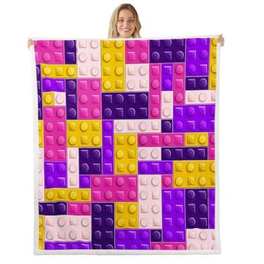 Imagem de Feelyou Cobertores coloridos de brinquedo, adolescentes, mulheres, homens, blocos de construção, decoração de blocos de construção, cobertores macios e aconchegantes de lã, 76 x 101 cm, crianças