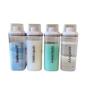 Imagem de Dispenser 2,3L Organizador Lavanderia Herméticos Porta Sabão Em Pó Percarbonato de Sódio para Organizar Produtos de Limpeza, Prático para Uso Diário em Casa(4Un Sab Pó/Líqui/Amaciant/Alve)
